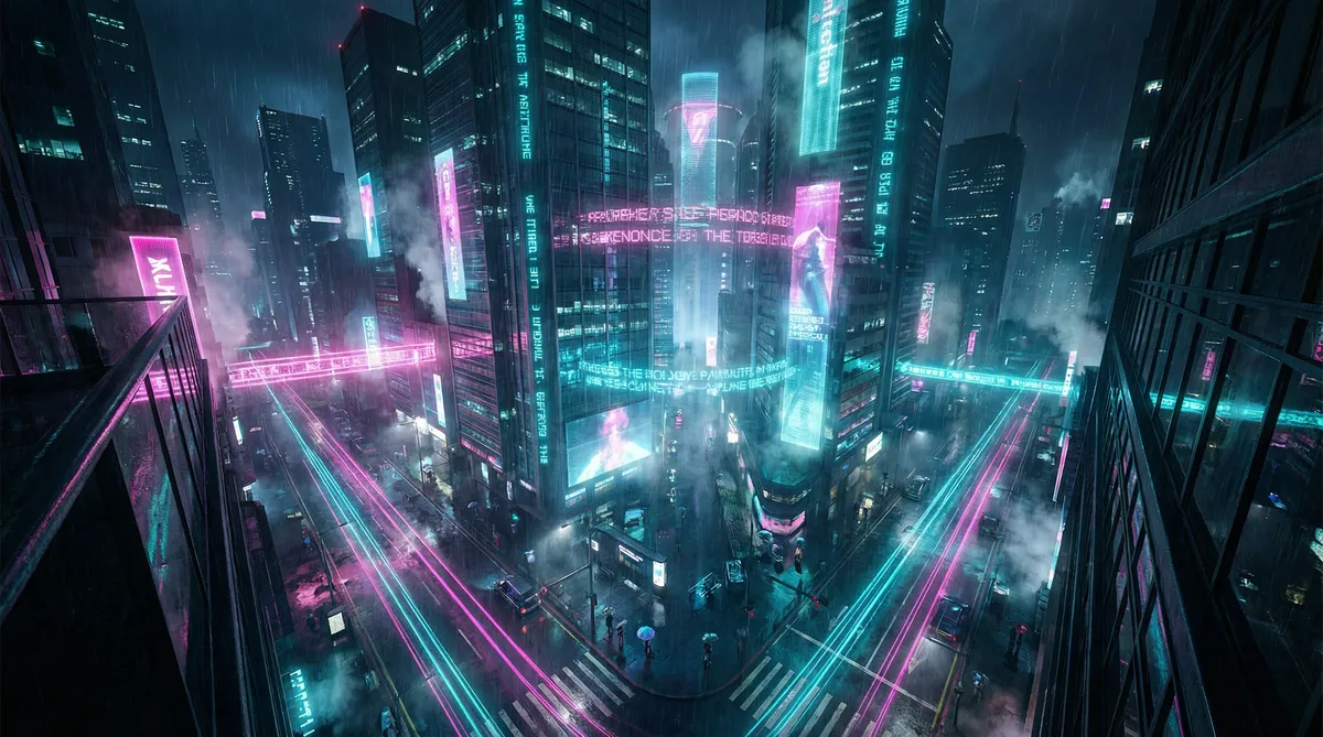 无码高清 竖屏短剧平台首页背景 - 赛博朋克都市夜景